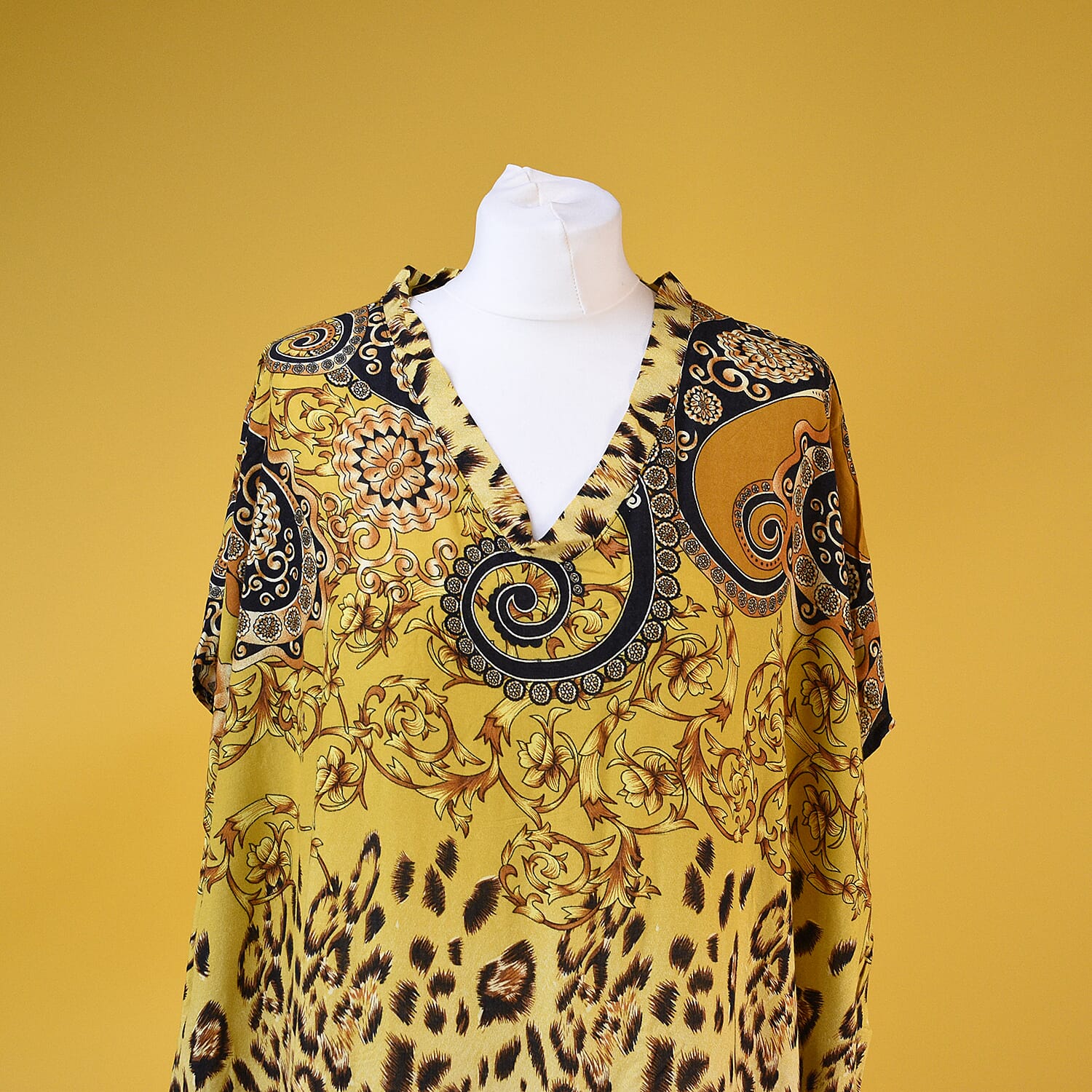 Close Out Leopard and Paisley Pattern Long Dress in Yellow (Size 80x30cm)