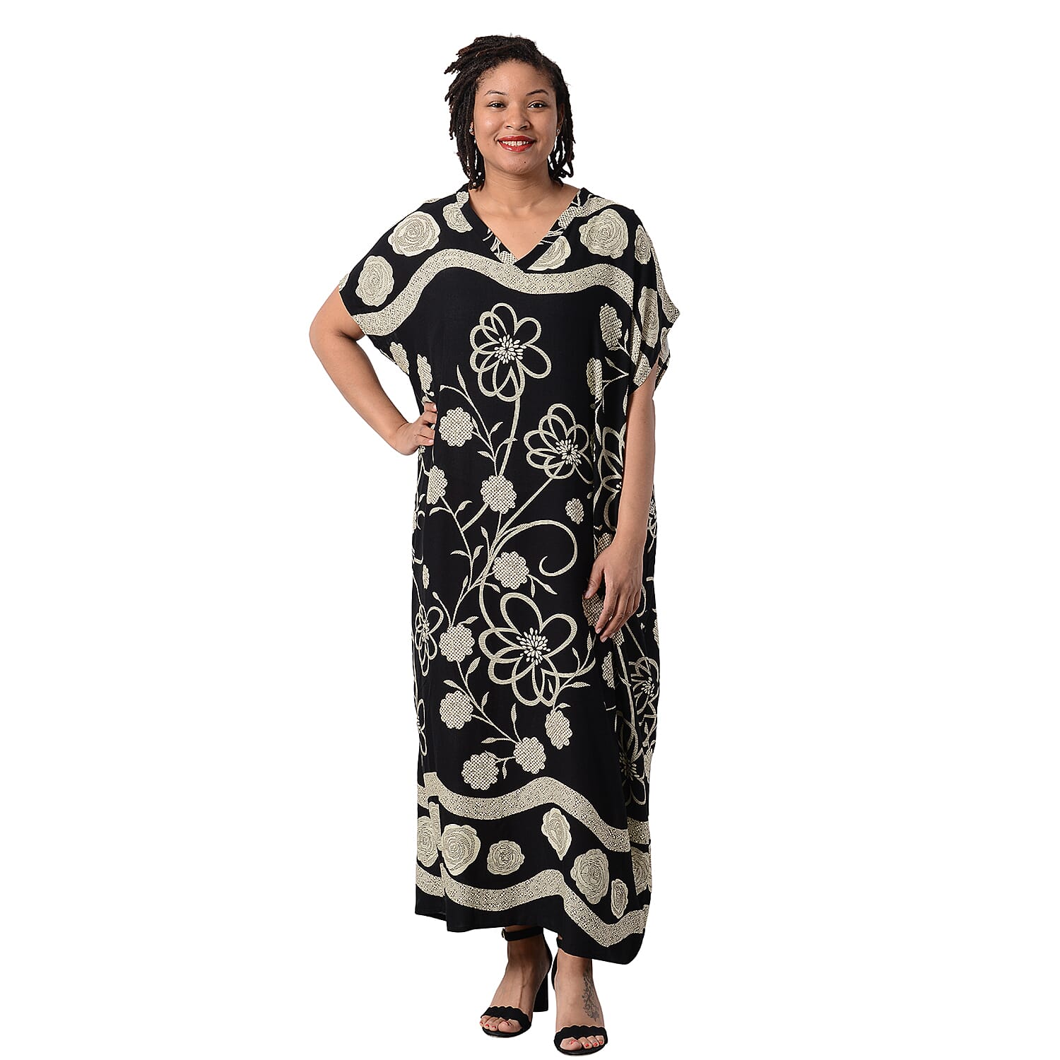Floral Printed Long Dress in Black (Size 80x30cm)