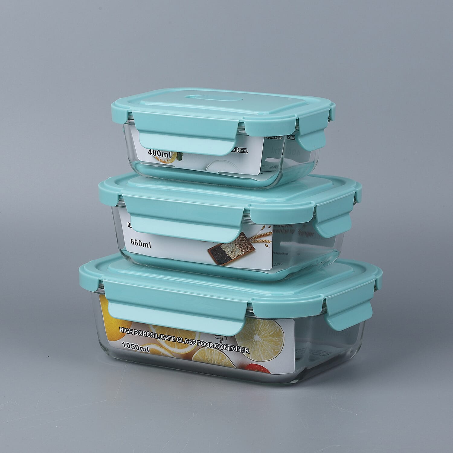 Set of 3 Glass Preservation Rectangle Shape Box - Green