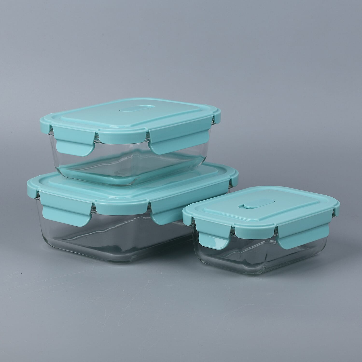 Set of 3 Glass Preservation Rectangle Shape Box - Green