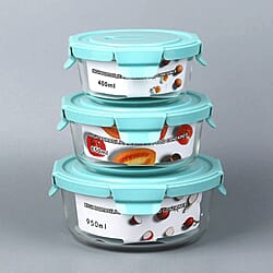 Set of 3 Glass Preservation Round Shape Box Size:13.5x6cm, 15x6.5cm, 17.5x7.3cm) - Green