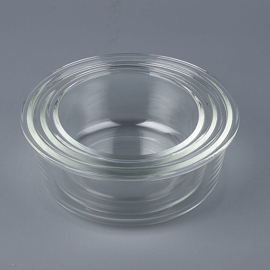 Set of 3 Glass Preservation Round Shape Box Size:13.5x6cm, 15x6.5cm, 17.5x7.3cm) - Green