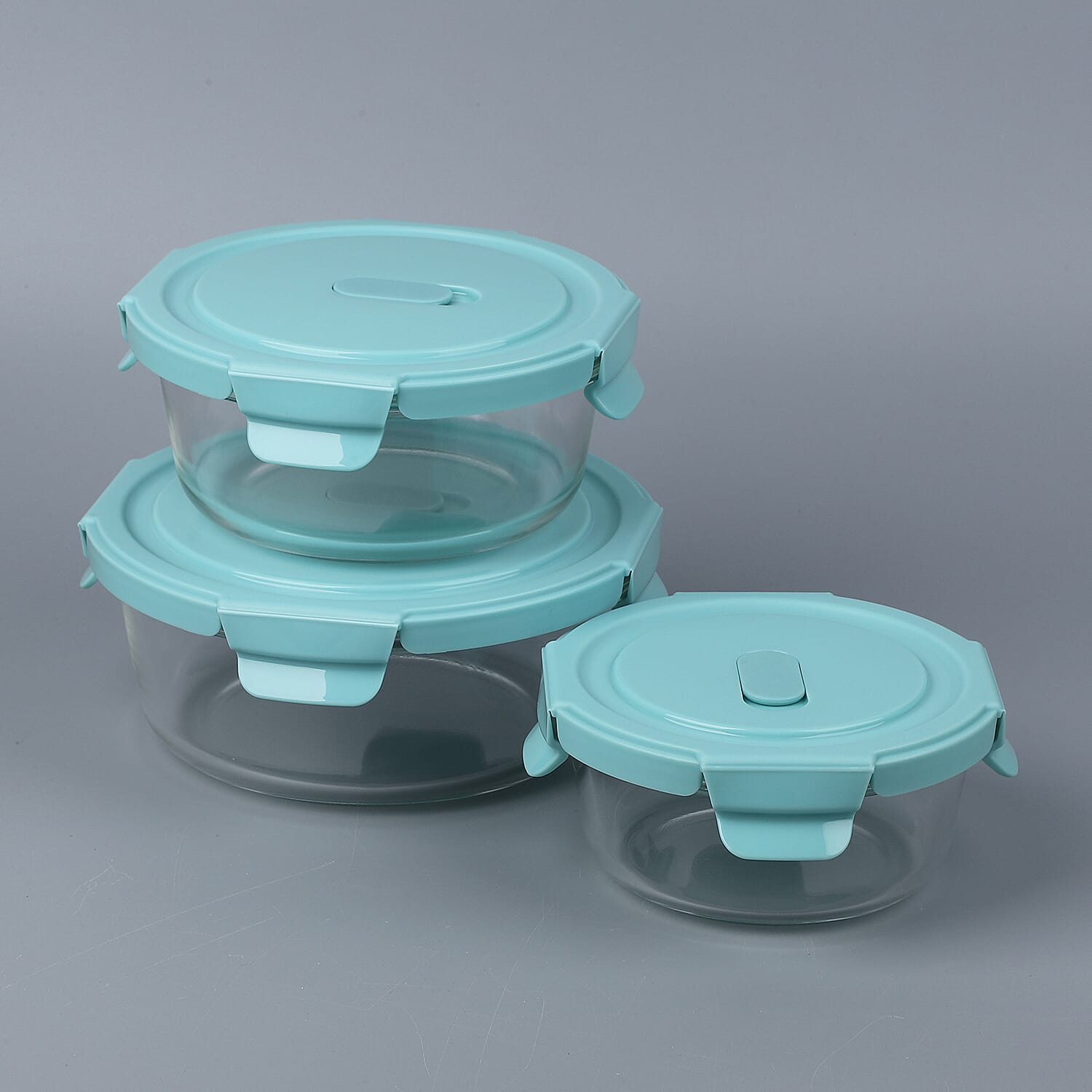 Set of 3 Glass Preservation Round Shape Box Size:13.5x6cm, 15x6.5cm, 17.5x7.3cm) - Green