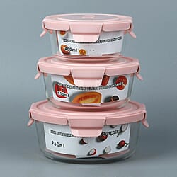 Set of 3 Glass Preservation Round Shape Box Size:13.5x6cm, 15x6.5cm, 17.5x7.3cm) - Pink