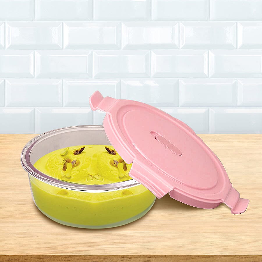 Set of 3 Glass Preservation Round Shape Box Size:13.5x6cm, 15x6.5cm, 17.5x7.3cm) - Pink