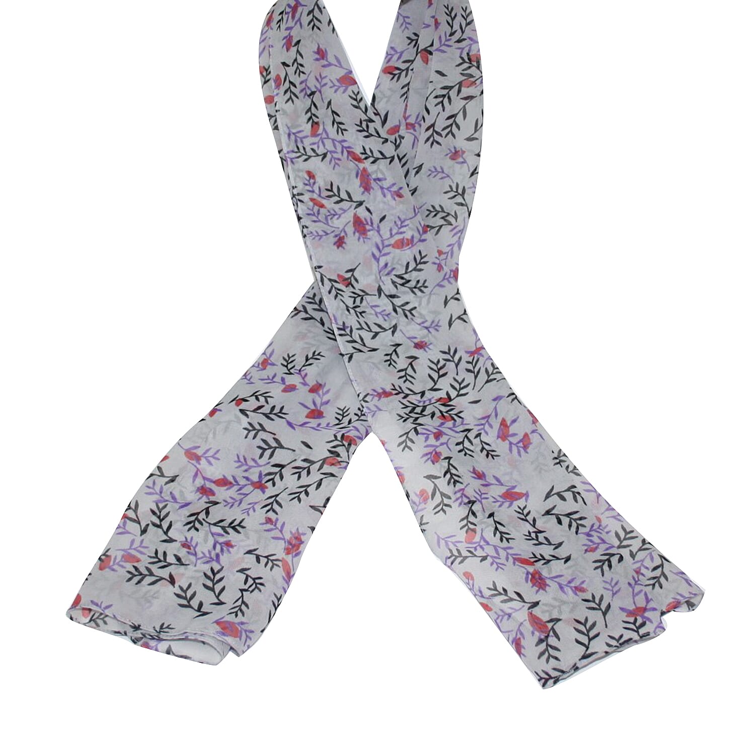 SUGARCRISP Chiffon Grey, Red and Purple Floral Printed Scarf (152x45cm)