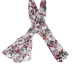 SUGARCRISP Chiffon White and Multi Colour Floral Printed Scarf (152x45cm)