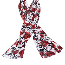 SUGARCRISP Chiffon Red, White and Black Floral Printed Scarf (152x45cm)