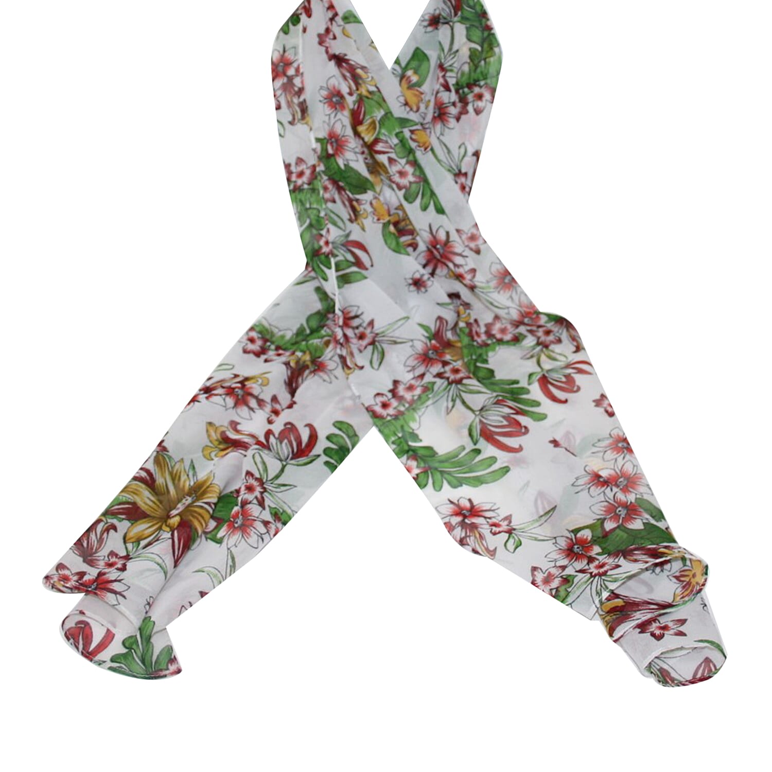 SUGARCRISP Chiffon White Floral Printed Scarf (152x45cm)