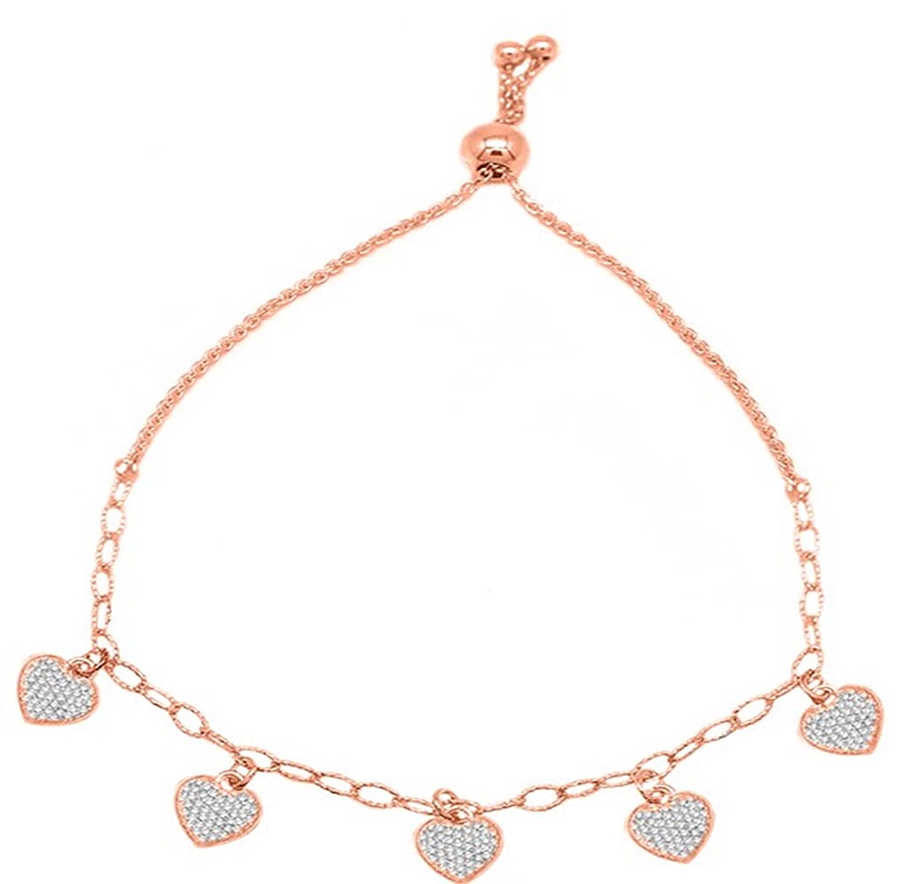 ELANZA Simulated Diamond Heart Charm Bracelet (Size 6-8) in Rose Gold Overlay Sterling Silver