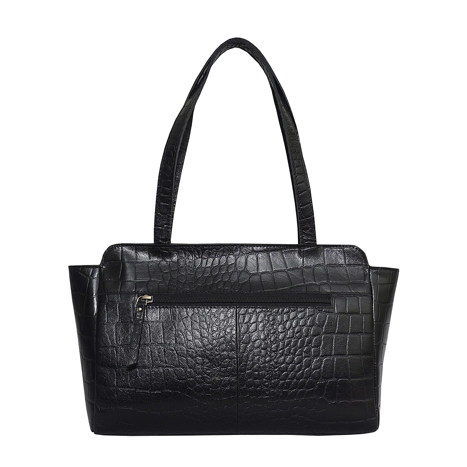 ASSOTS LONDON Judith Genuine Croc Leather Fully Lined Shoulder Bag (Size 32x7x23cm) - Black