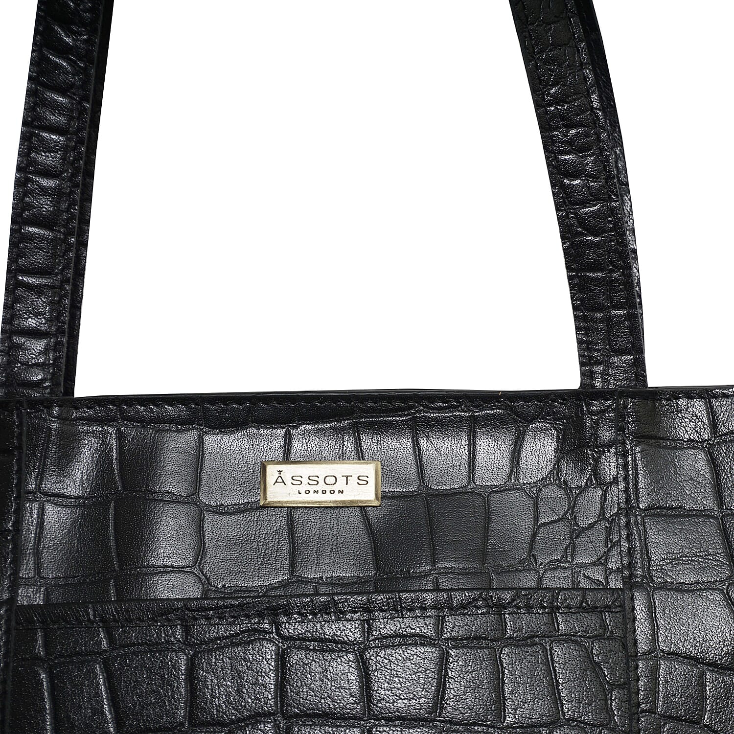 ASSOTS LONDON Judith Genuine Croc Leather Fully Lined Shoulder Bag (Size 32x7x23cm) - Black
