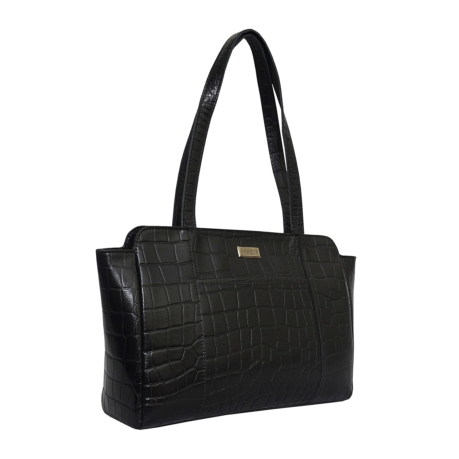 ASSOTS LONDON Judith Genuine Croc Leather Fully Lined Shoulder Bag (Size 32x7x23cm) - Black