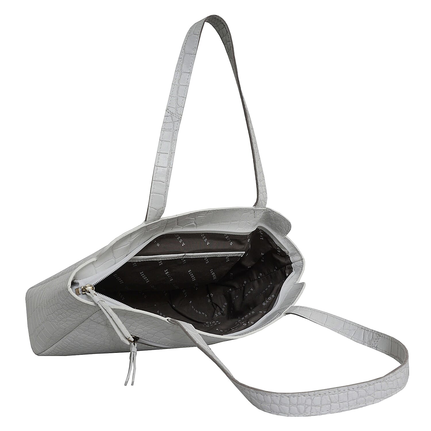 ASSOTS LONDON Judith Genuine Croc Leather Fully Lined Shoulder Bag (Size 32x7x23cm) - Black