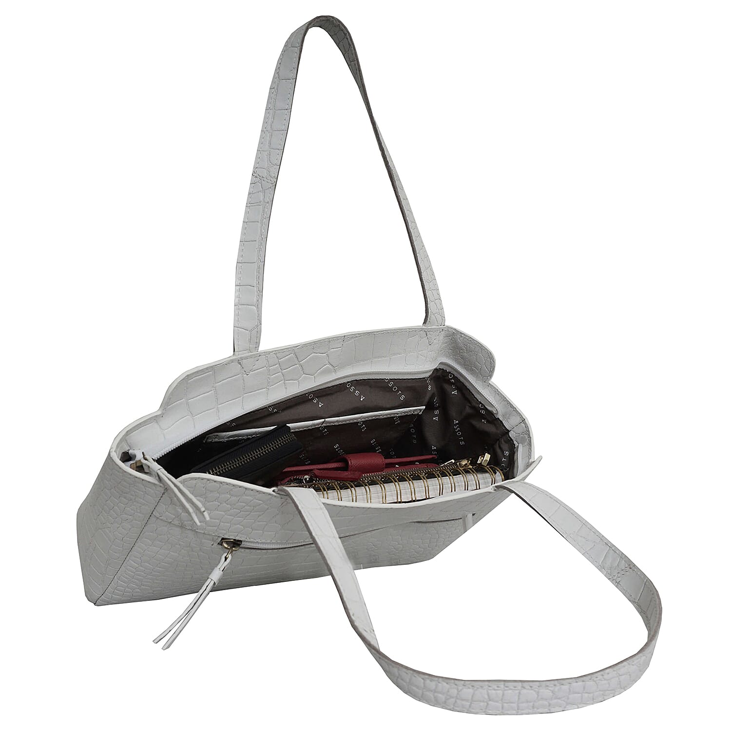 ASSOTS LONDON Judith Genuine Croc Leather Fully Lined Shoulder Bag (Size 32x7x23cm) - Black