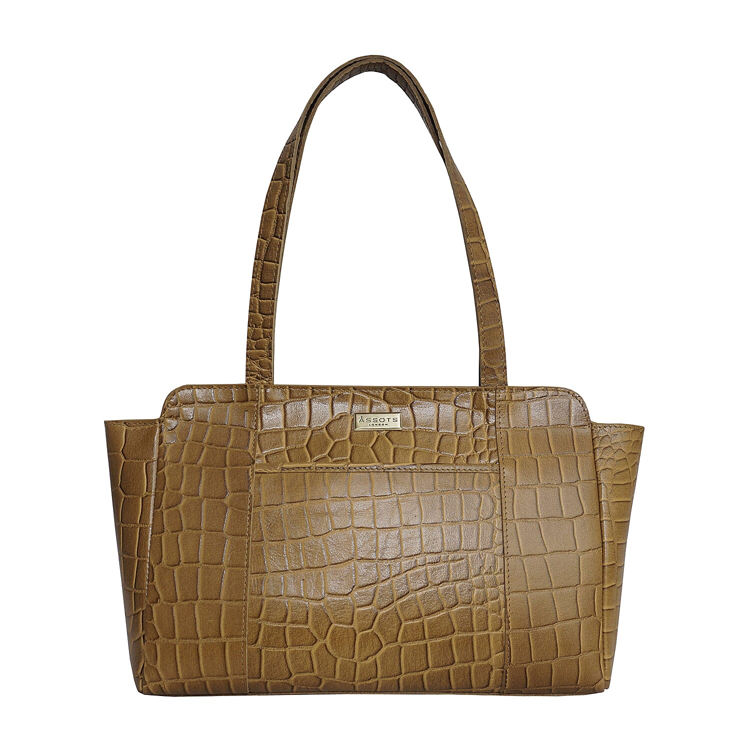 ASSOTS LONDON Judith Genuine Croc Leather Fully Lined Shoulder Bag (Size 32x7x23cm) - Black