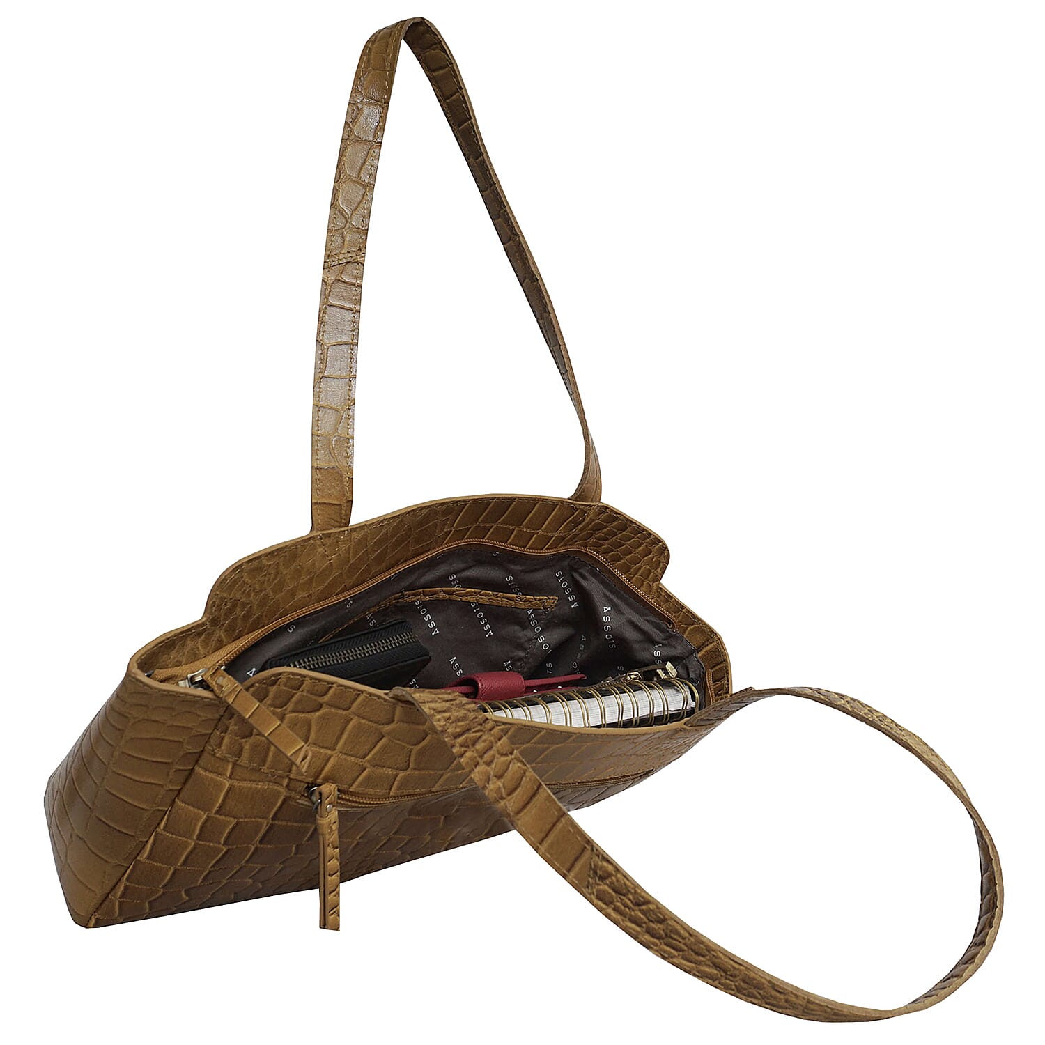 ASSOTS LONDON Judith Genuine Croc Leather Fully Lined Shoulder Bag (Size 32x7x23cm) - Black