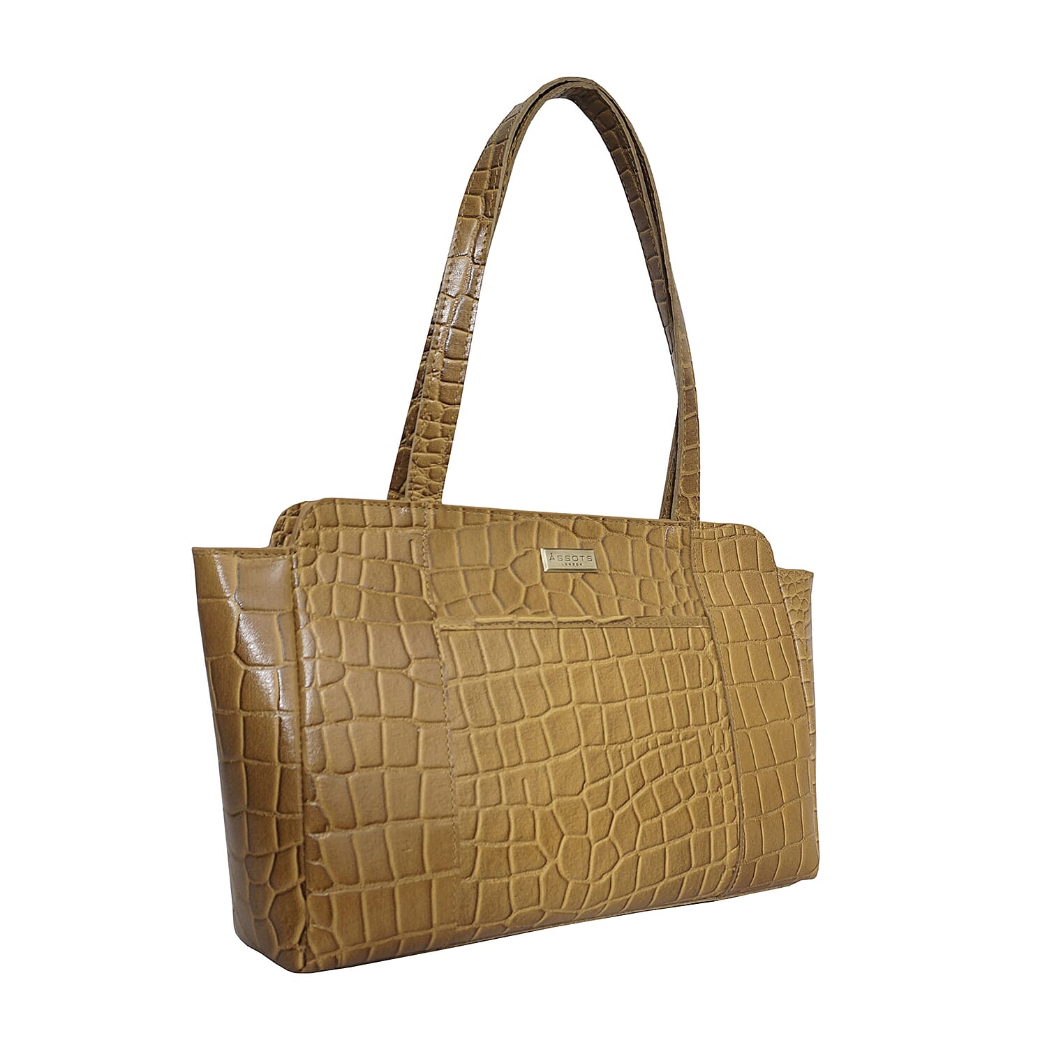 ASSOTS LONDON Judith Genuine Croc Leather Fully Lined Shoulder Bag (Size 32x7x23cm) - Black