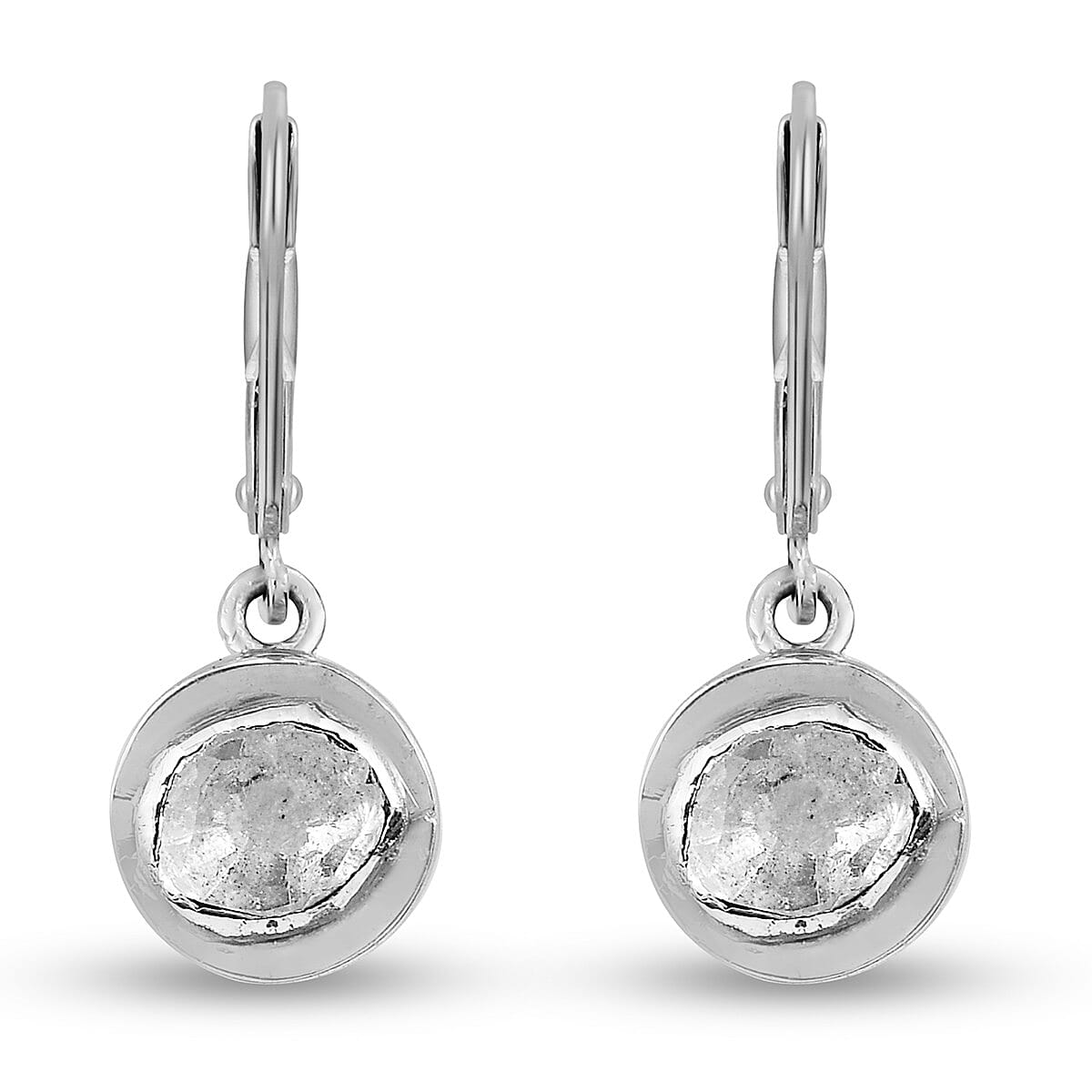 Artisan Crafted Polki Diamond Lever Back Dangle  Earrings in Platinum Overlay Sterling Silver 0.50 Ct.