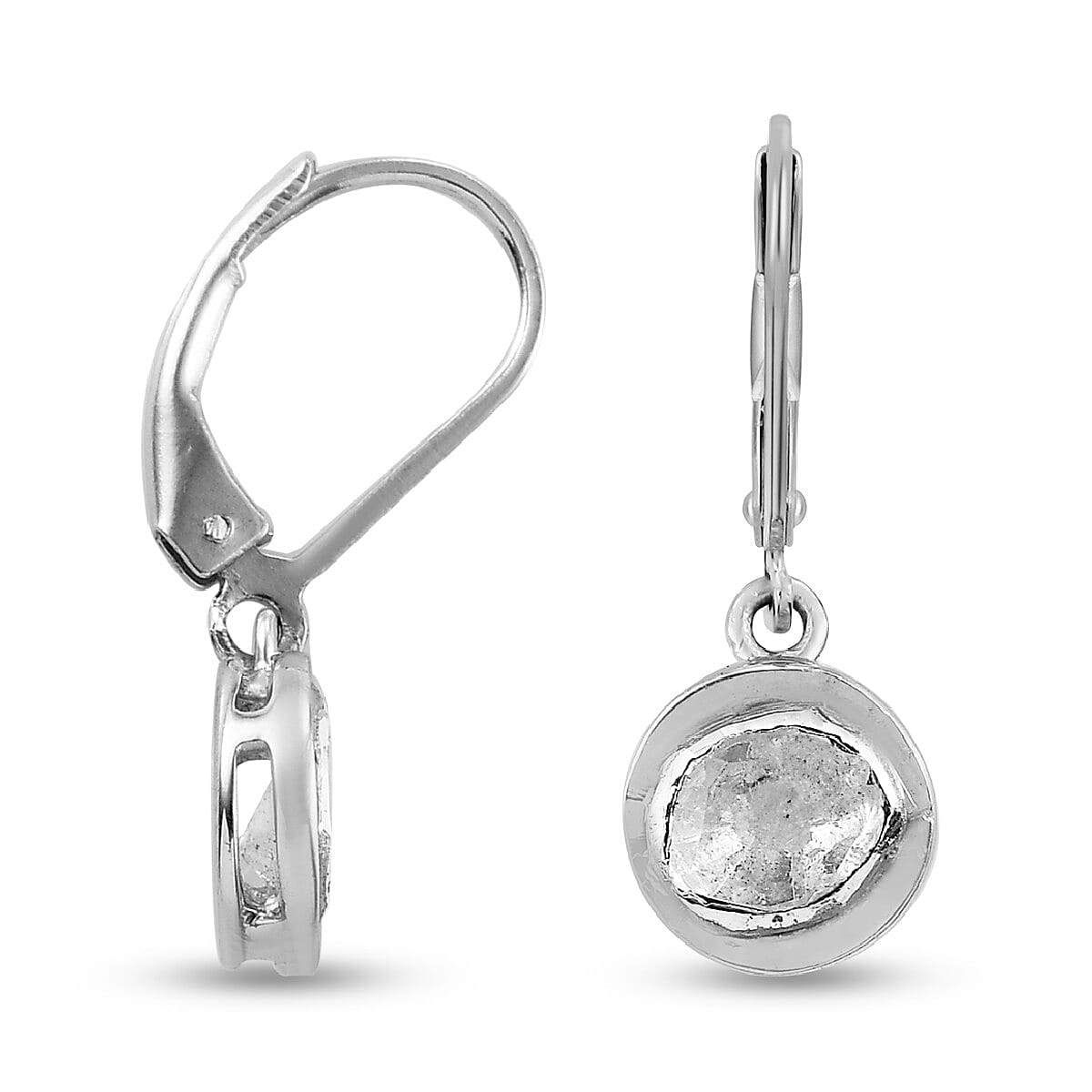 Artisan Crafted Polki Diamond Lever Back Dangle  Earrings in Platinum Overlay Sterling Silver 0.50 Ct.
