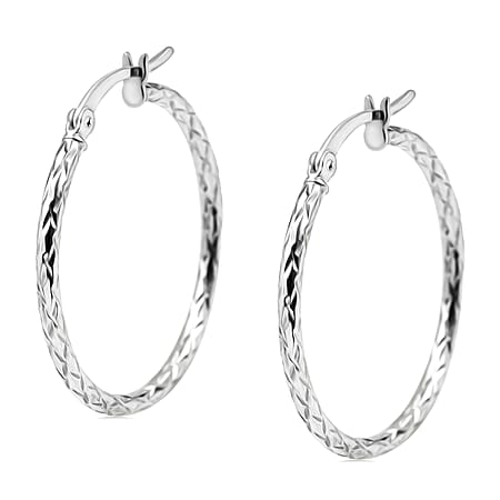 Sterling Silver Diamond Cut Hoop Earrings