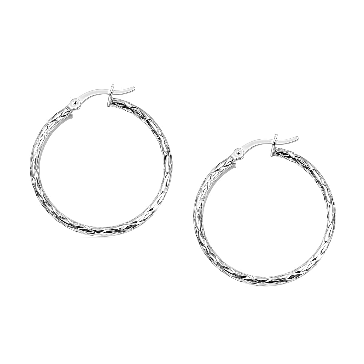 Sterling Silver Diamond Cut Hoop Earrings