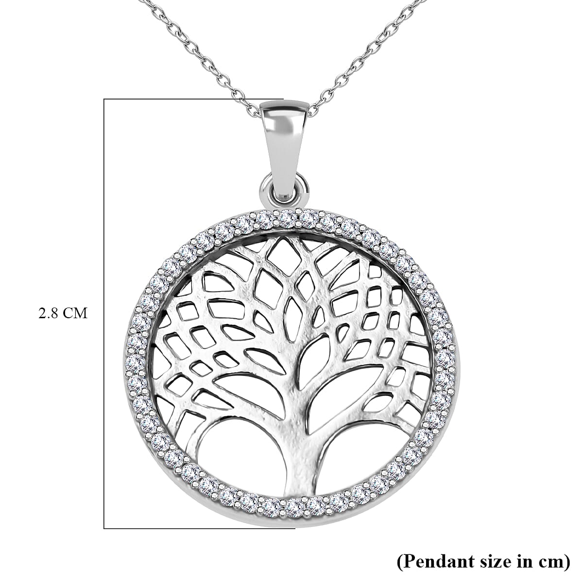 New York Close Out Sterling Silver Simulated Diamond Spritz  Tree-of-Life Pendant with Chain (Size 18)