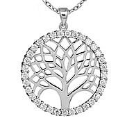 New York Close Out Sterling Silver Simulated Diamond Spritz  Tree-of-Life Pendant with Chain (Size 18)