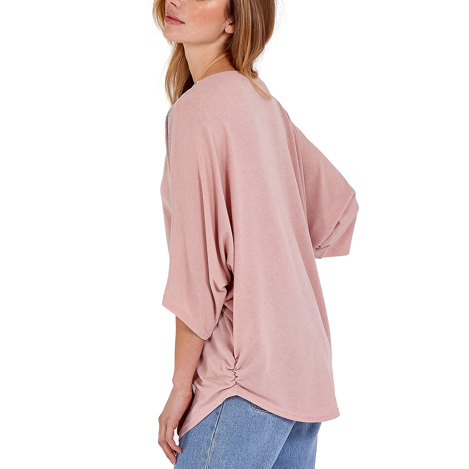 Nova of London - Zip Front Diamante Loose Fitting Black Top (S/M, 10-14)