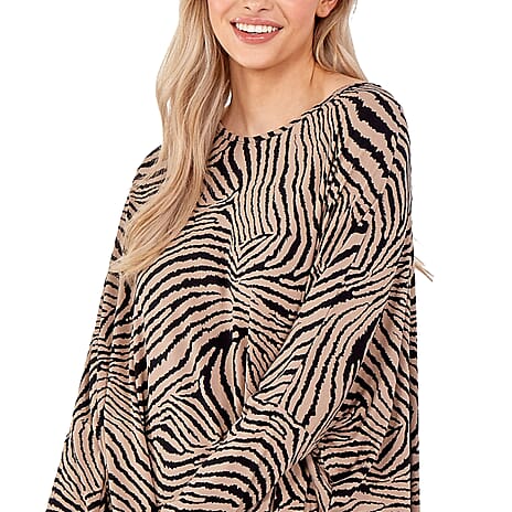 Nova of London - Stone and Black Zebra Loose Fitting Top (Size S-M, 10-14)