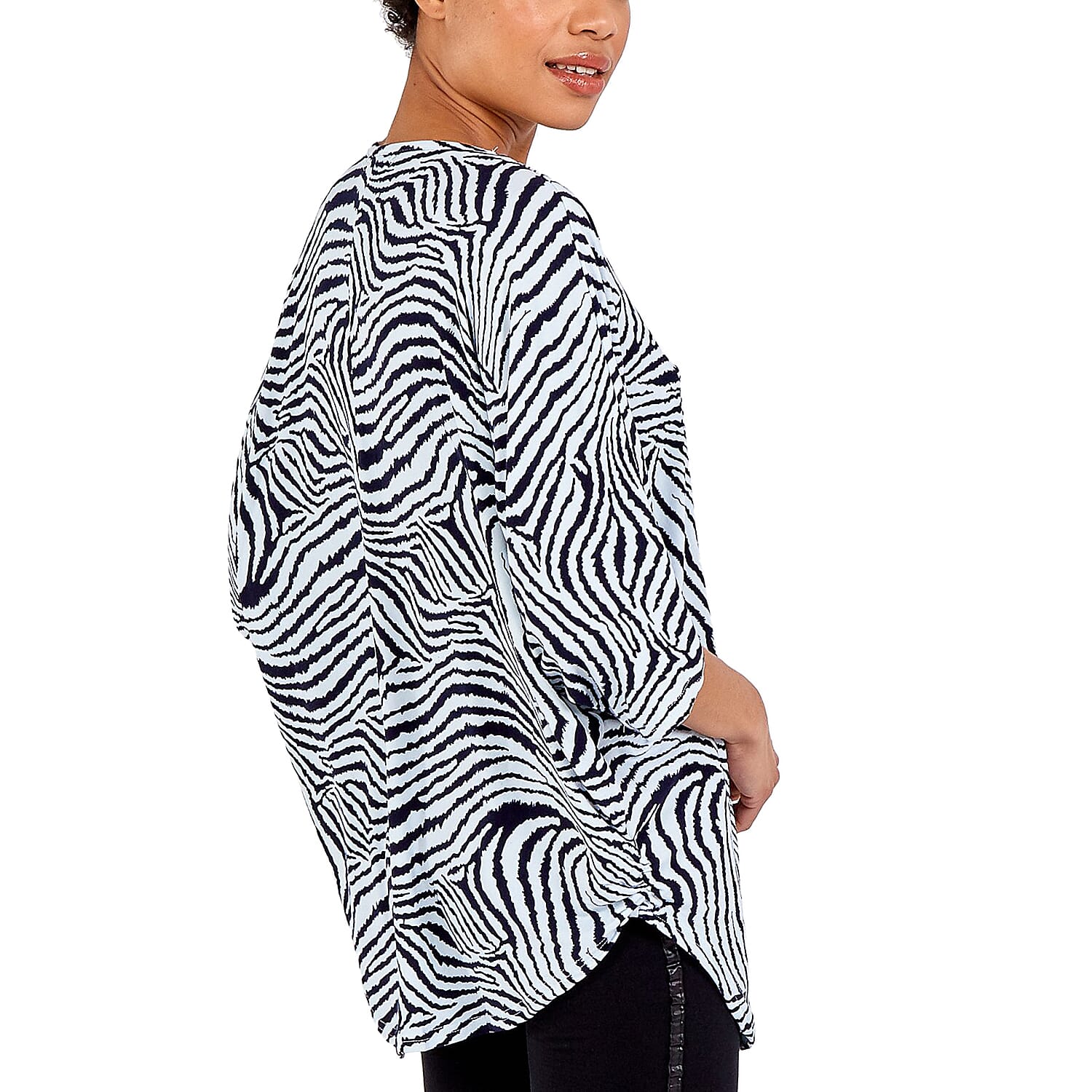 Nova of London - Cream and Black Leopard Print Front Zip Loose Fitting Top (Size S/M, 10-14)