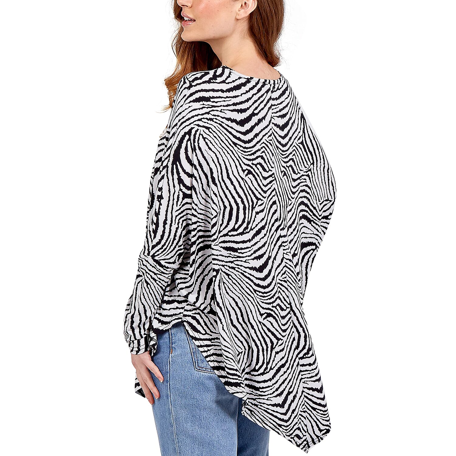 Nova of London - Cream and Black Leopard Print Front Zip Loose Fitting Top (Size S/M, 10-14)