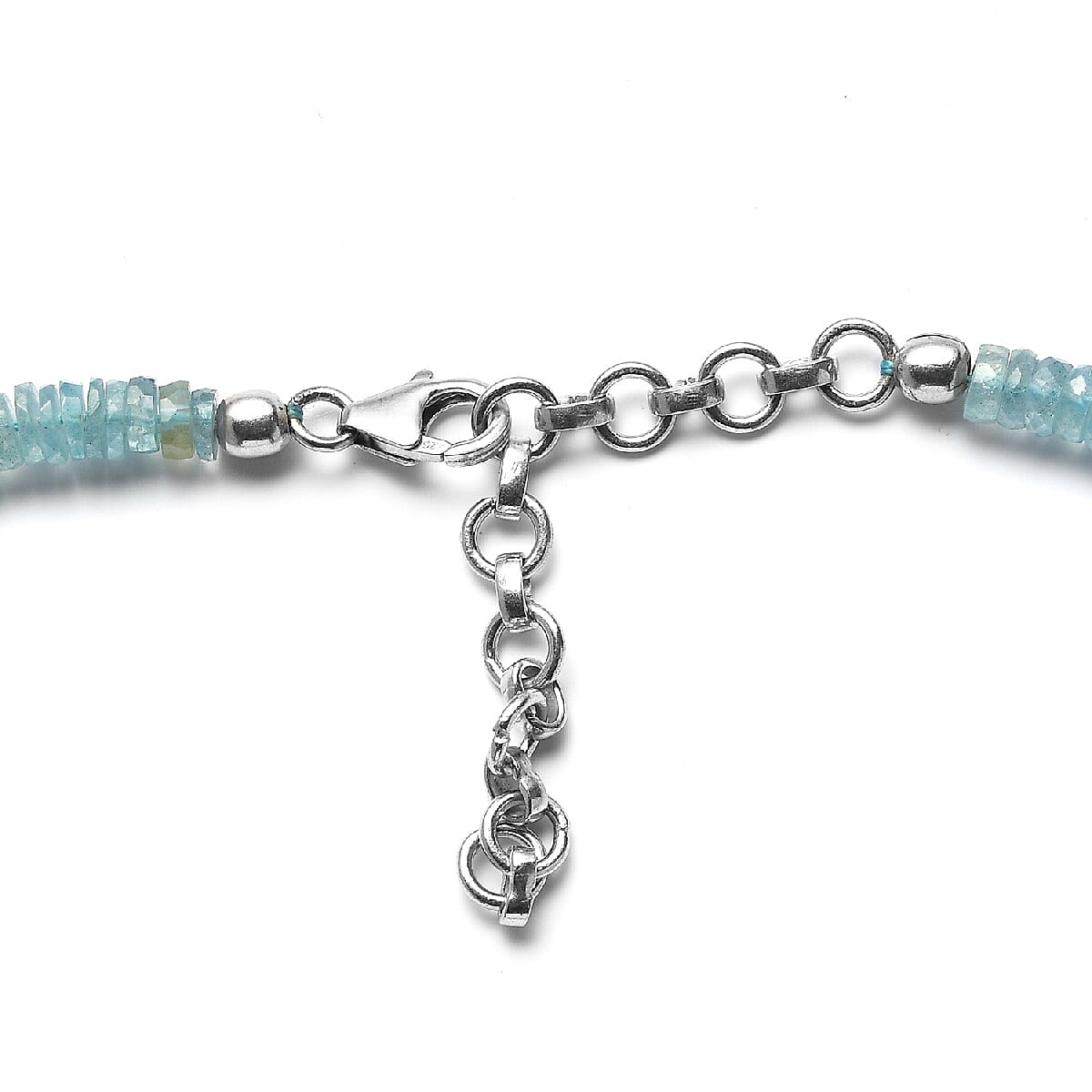 Aquamarine Beads Necklace (Size - 18) in Rhodium Overlay Sterling Silver 131.40 Ct.