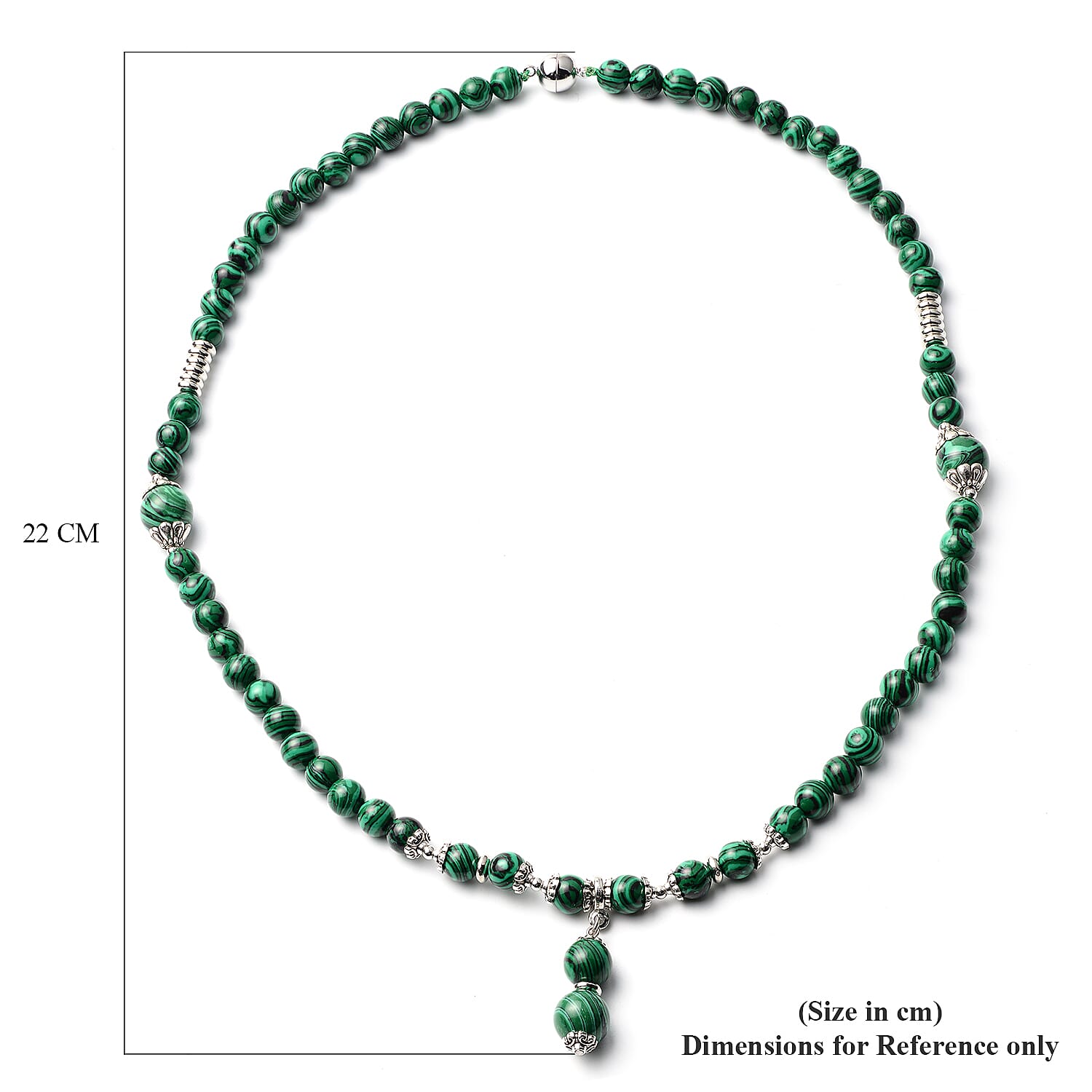 Created Malachite Beads Necklace (Size - 24) with Magnetic Lock in Silver Tone 265.00 Ct.