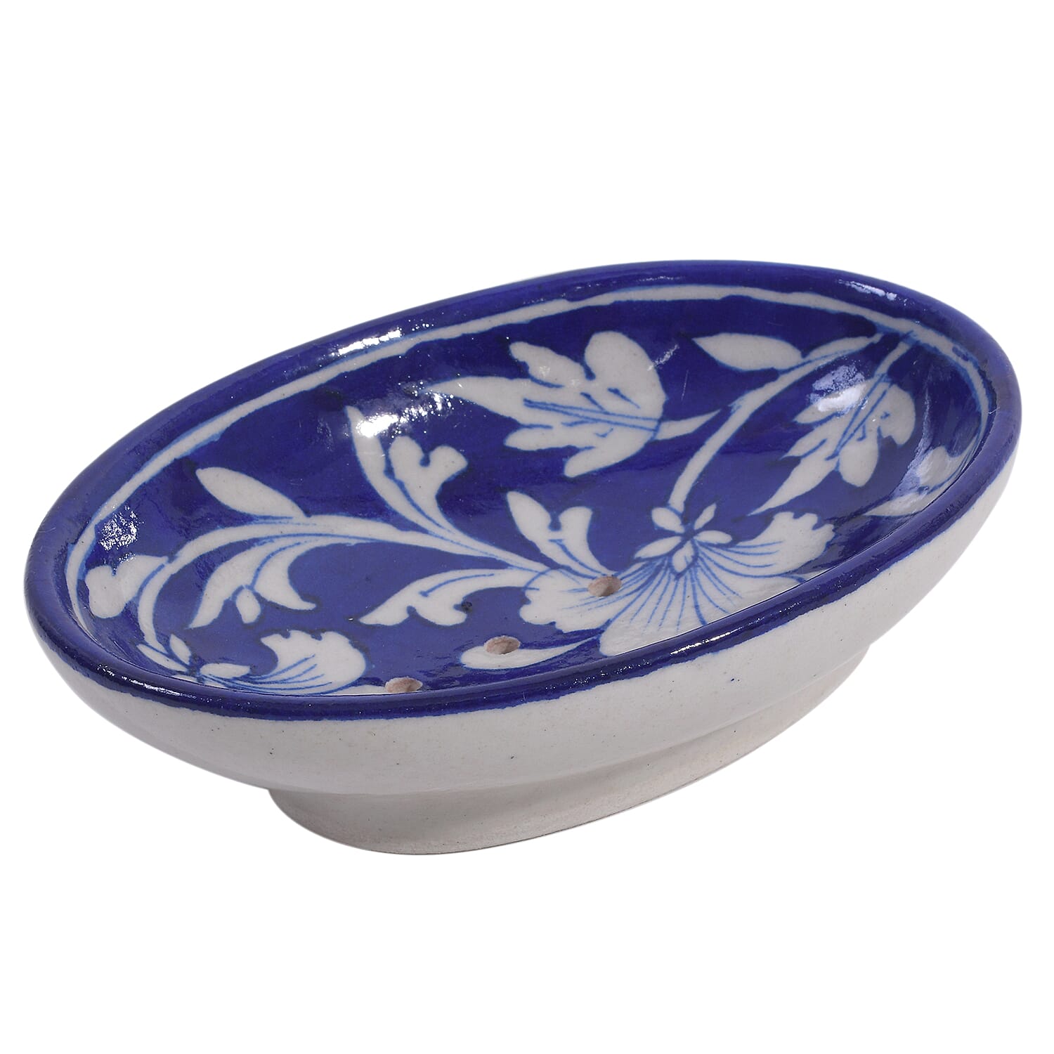 Jaipur Blue - Handprinted Ceramic Soap Dish (Size 13x10 Cm)
