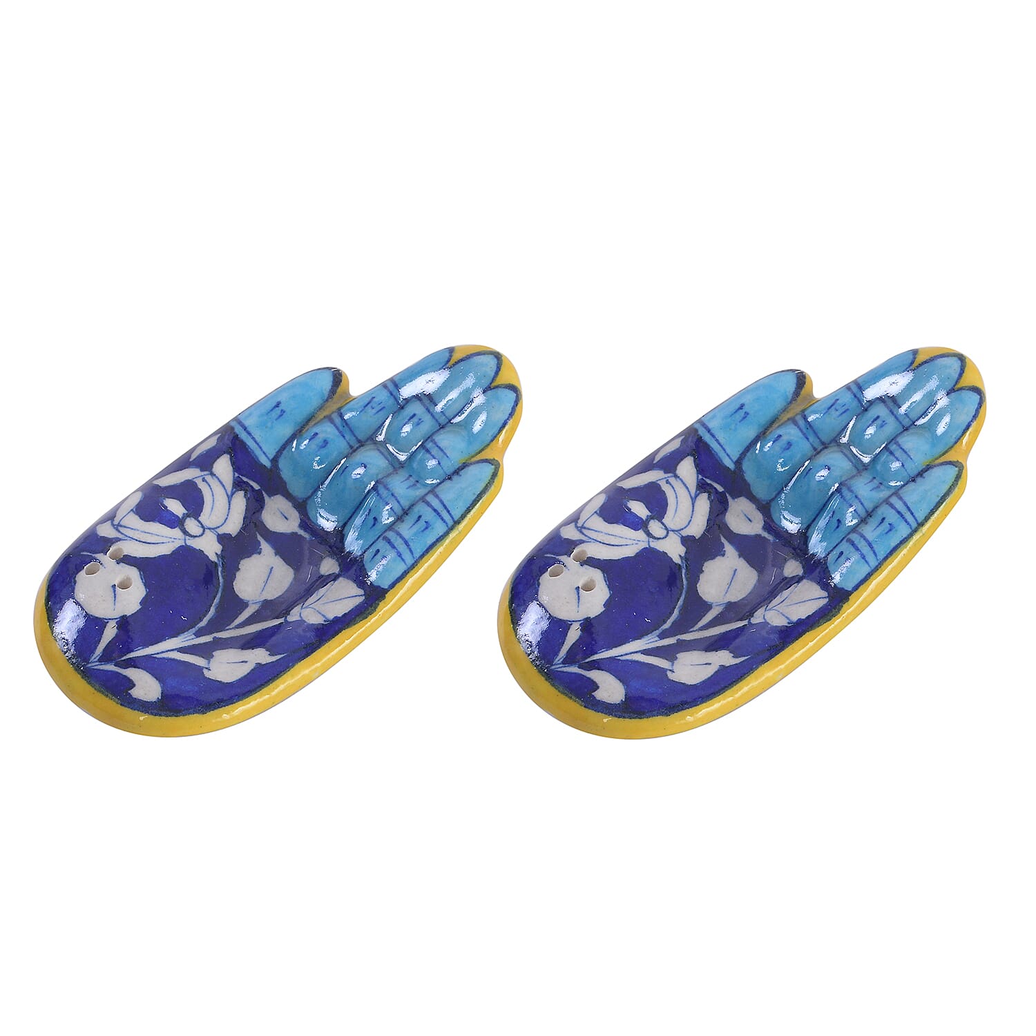 Jaipur Blue - Set of 2 - Handpainted Ceramic Incense Holder - Blue - White