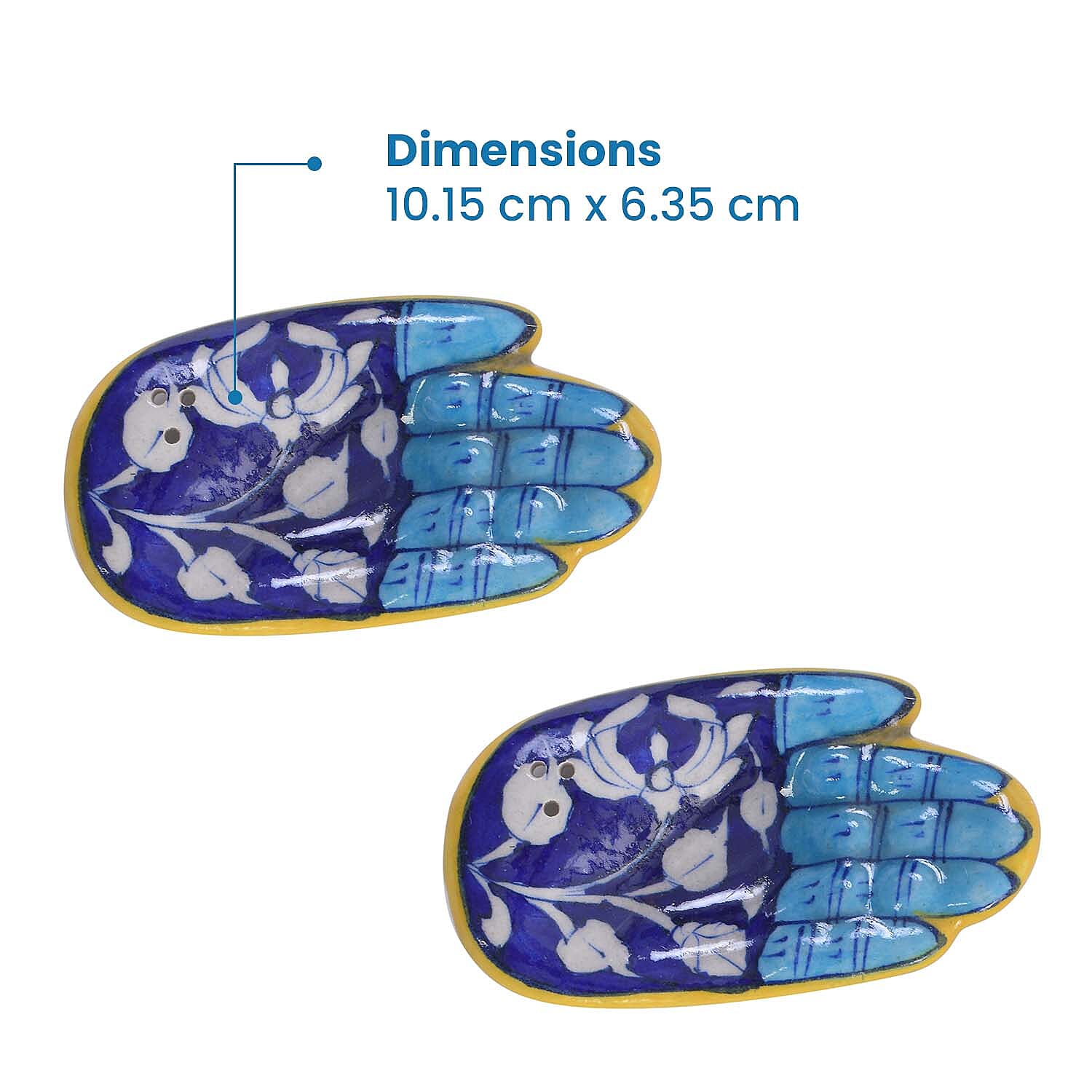 Jaipur Blue - Set of 2 - Handpainted Ceramic Incense Holder - Blue - White