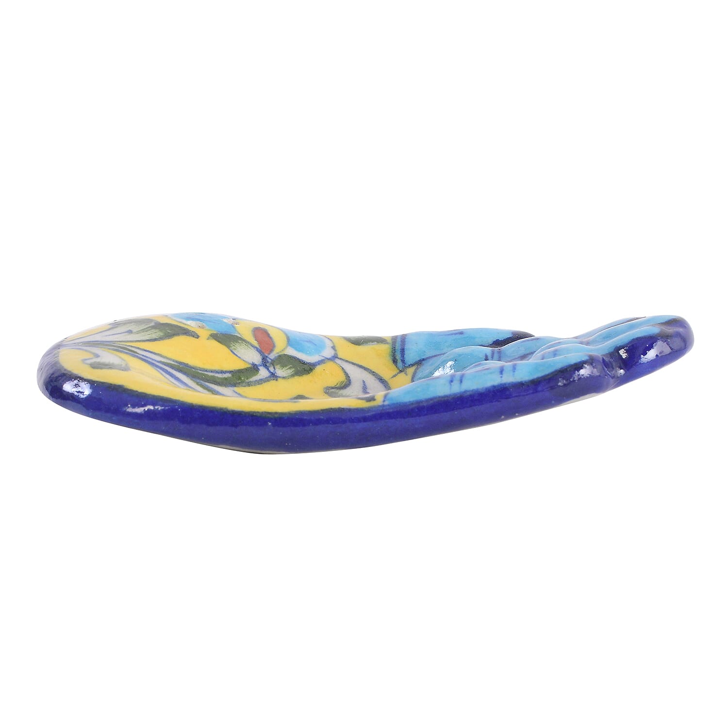 Jaipur Blue - Set of 2 - Handpainted Ceramic Incense Holder - Blue - Yellow