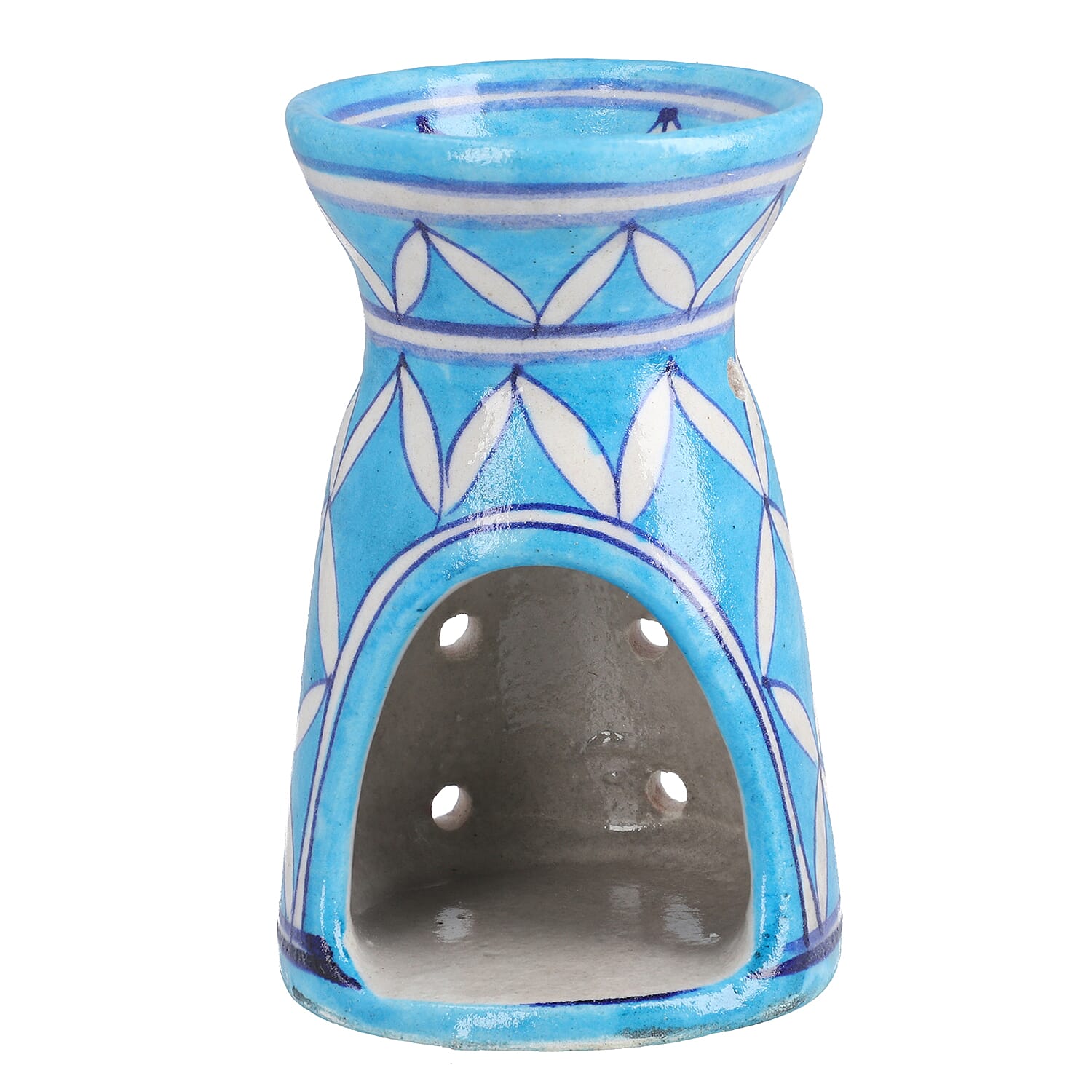 Jaipur Blue - Hand Painted Ceramic Burner with 3 Diffuser Oil (Rose, Sandal Wood & Lavender) - Light Blue