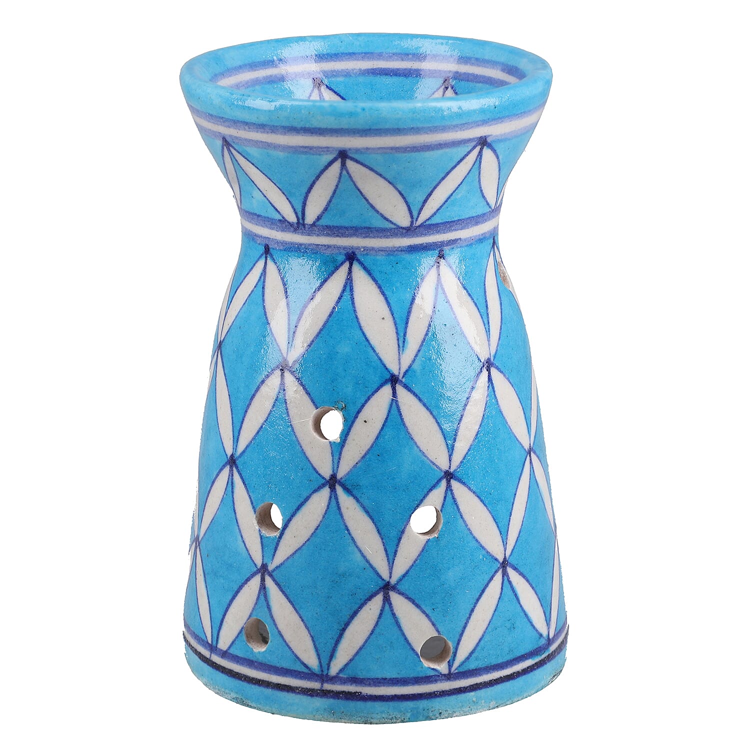 Jaipur Blue - Hand Painted Ceramic Burner with 3 Diffuser Oil (Rose, Sandal Wood & Lavender) - Light Blue
