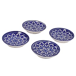 Set of 4 Hand Painted Ceramic Plates - Blue