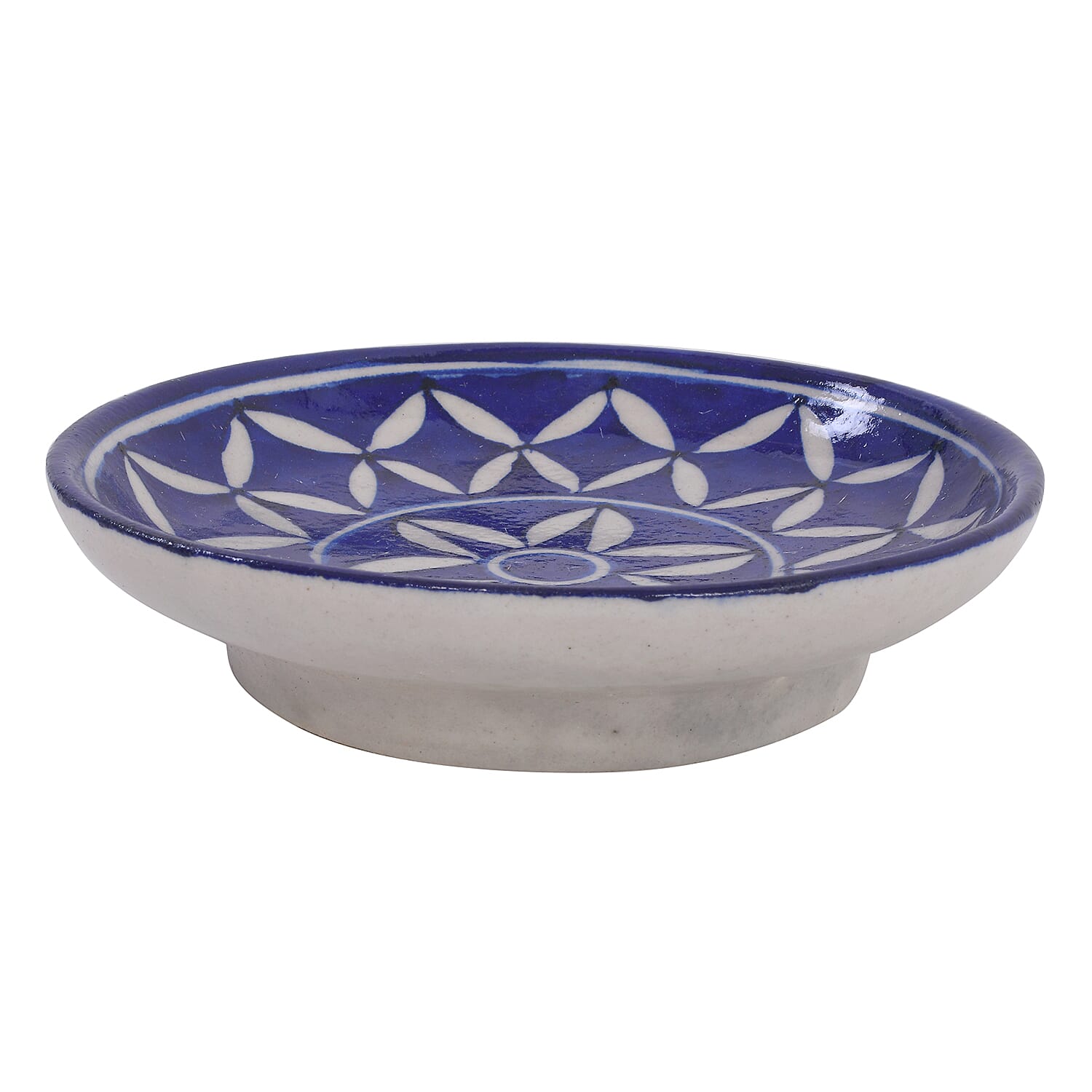 Set of 4 Hand Painted Ceramic Plates - Blue