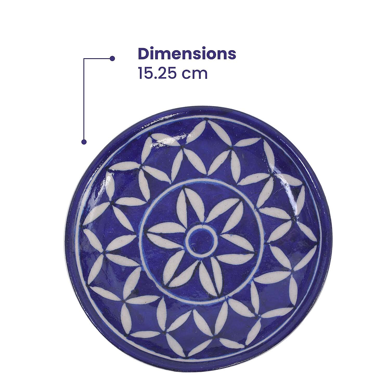 Set of 4 Hand Painted Ceramic Plates - Blue