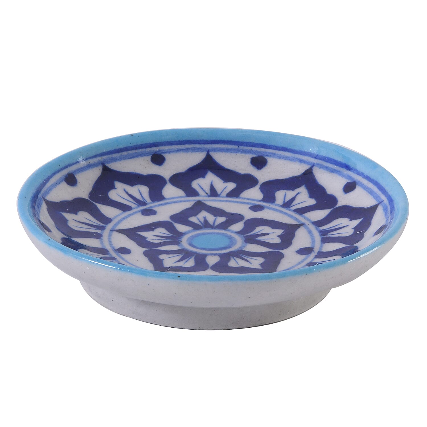 Jaipur Blue - Set of 4 Hand Painted Ceramic Plates (Size 15 Cm) - Blue - White