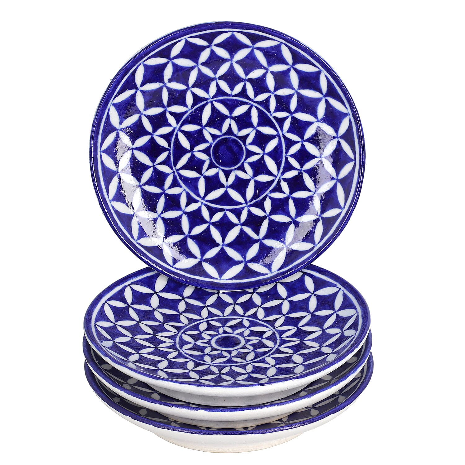 Jaipur Blue - Set of 4 Hand Painted Ceramic Plates (Size 25 Cm) - Blue