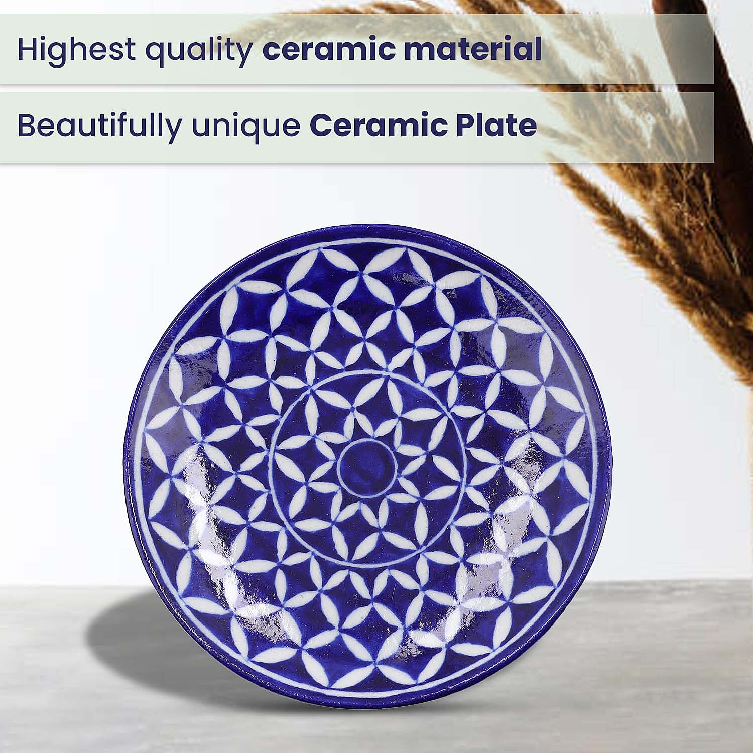 Set of 4 Hand Painted Ceramic Plates  - Blue