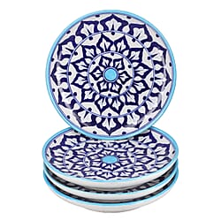 Set of 4 Hand Painted Ceramic Plates for Kitchen appliances and Home d&eacute;cor - Blue and White
