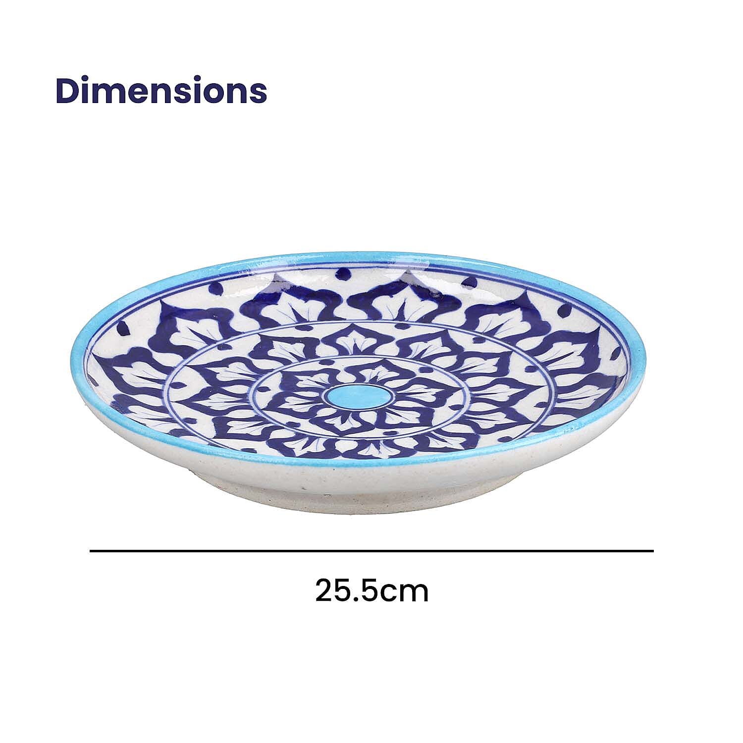 Jaipur Blue - Set of 4 Hand Painted Ceramic Plates (Size 25 Cm) - Blue & White