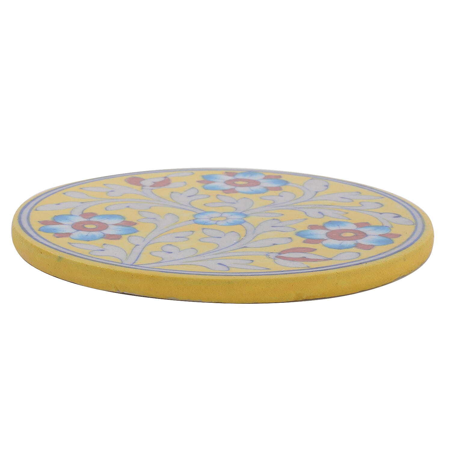 Jaipur Blue - Hand Painted Ceramic Trivet (Size 15 Cm) - Yellow & Multi