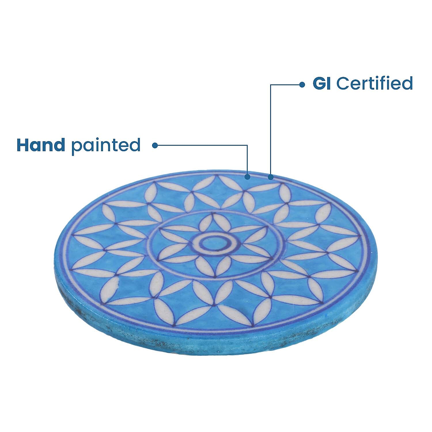 Jaipur Blue - Hand Painted Ceramic Trivet (Size 15 Cm) - Blue